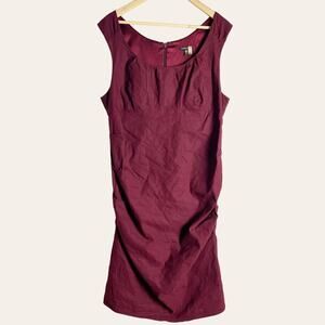 Eileen Fisher Red Burgundy Shirred Cotton Steel Stretch Dress Plus Size 18